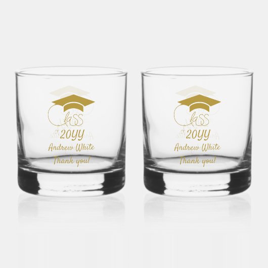 Class-of-Custom Year-Name-Phrase-Gold Script Whisky Glas (Voorkant)