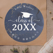 Class of Graduation Cap Navy Blue Gold Typography Ronde Sticker