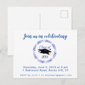 Class of Graduation Party Uitnodiging Blauw Briefkaart (Voorkant / Achterkant)