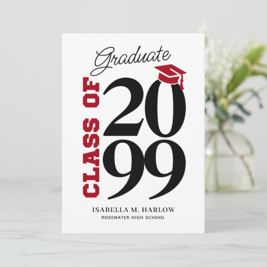 Class of Red Black Graduation Kaart (Staand voorkant)