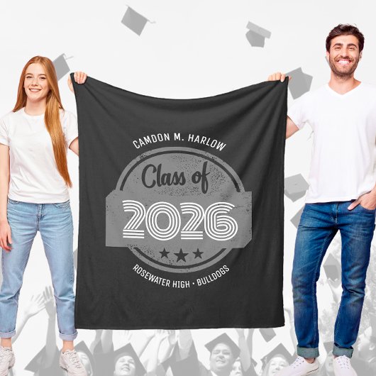 Class of YY Vintage Graduate Name Fleece Deken