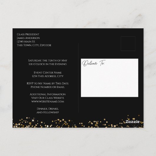 Class Reunion Black en Gold Save the Date Briefkaart (Achterkant)