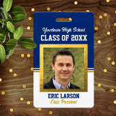 Class Reunion Blauw en Goud Foto ID Badge