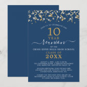 Class Reunion Blue Gold Confetti Streamers Kaart (Voorkant / Achterkant)