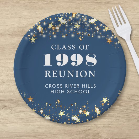 Class Reunion Blue Gold Sterren gepersonaliseerd Papieren Bordje