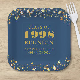 Class Reunion Blue Gold Sterren gepersonaliseerd Papieren Bordje
