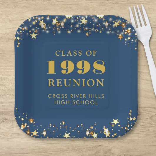 Class Reunion Blue Gold Sterren gepersonaliseerd Papieren Bordje
