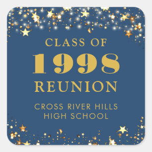Class Reunion Blue Gold Sterren gepersonaliseerd Vierkante Sticker