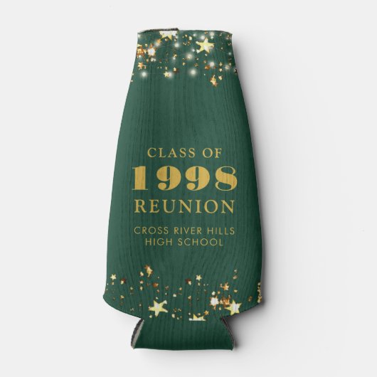 Class Reunion Donker Groen Gouden Sterren Geperson Flesjeskoeler (Voorkant)