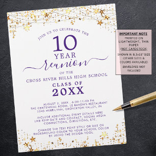 Class Reunion Gold Stars Paarse Uitnodiging Flyer
