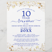Class Reunion Gold Stars Royal Blue Uitnodiging Flyer (Voorkant)