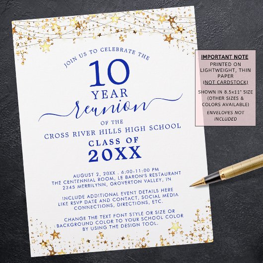 Class Reunion Gold Stars Royal Blue Uitnodiging Flyer