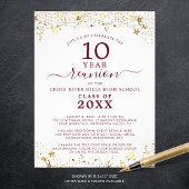 Class Reunion Maroon Gold Stars Lights uitnodiging Flyer