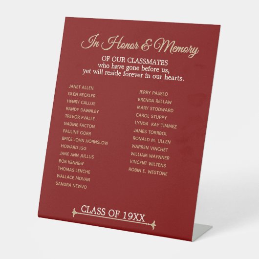 Class Reunion Memorial Tribute Reclamebord Met Voetstuk (Voorkant)