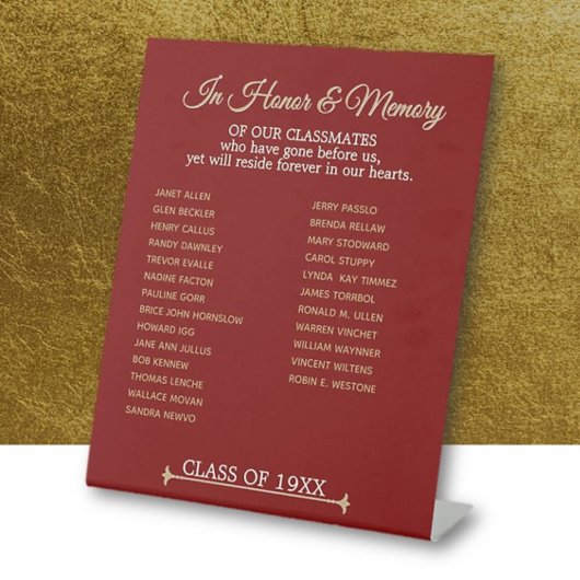 Class Reunion Memorial Tribute Reclamebord Met Voetstuk