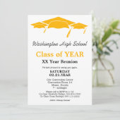 Class Reunion Oranje Graduation Caps Invitation Kaart (Staand voorkant)