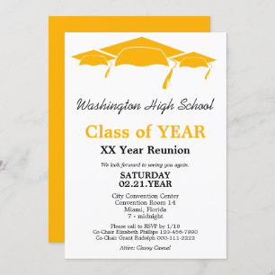 Class Reunion Oranje Graduation Caps Invitation Kaart