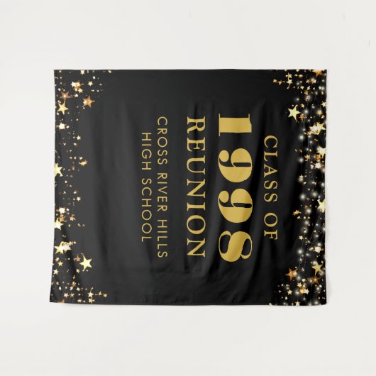 Class Reunion Photo Booth Black Gold Backdrop Wandkleed (Voorkant (horizontaal))