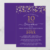 Class Reunion Purple Gold Confetti Streamers Kaart (Voorkant / Achterkant)