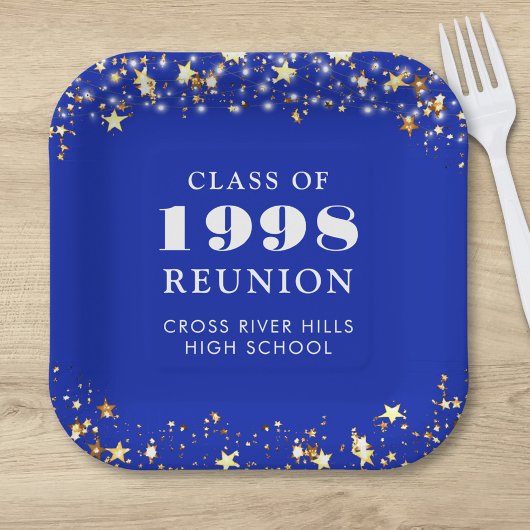 Class Reunion Royal Blue Gold Sterren gepersonalis Papieren Bordje