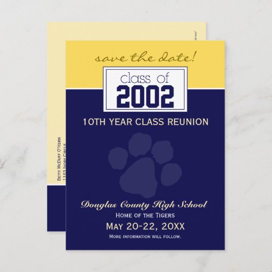 Class Reunion Save-the-Date Aankondiging (blauw) (Voorkant / Achterkant)