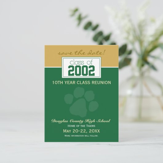 Class Reunion Save-the-Date Aankondiging (groen) (Staand voorkant)