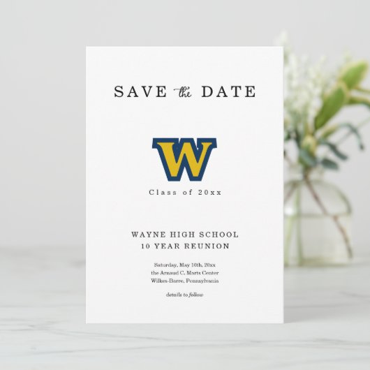 Class Reunion Save the Date Kaart met Logo (Staand voorkant)