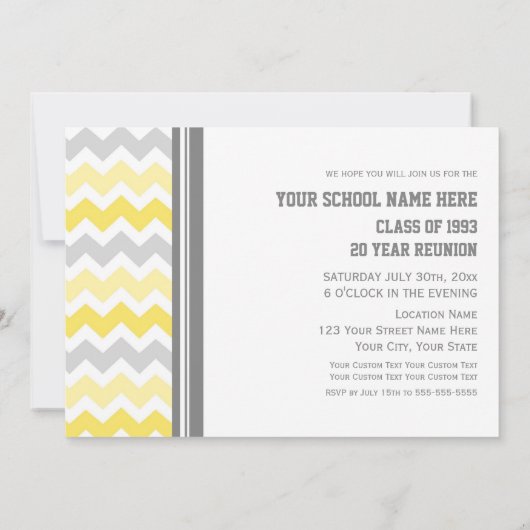 Class Reunion Uitnodigingen Grijs Geel Chevron (Achterkant)