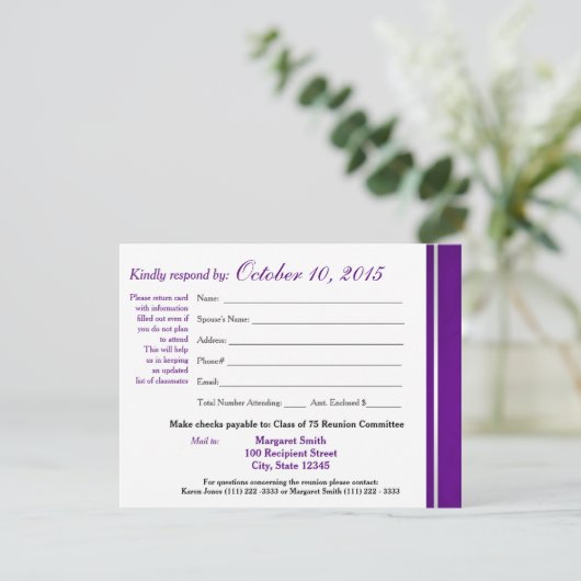 Class Reunion Varsity Stripe Response Kaart (Staand voorkant)