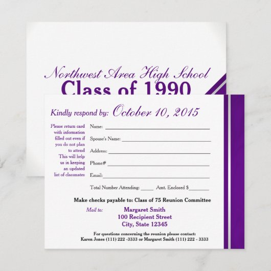 Class Reunion Varsity Stripe Response Kaart (Voorkant / Achterkant)
