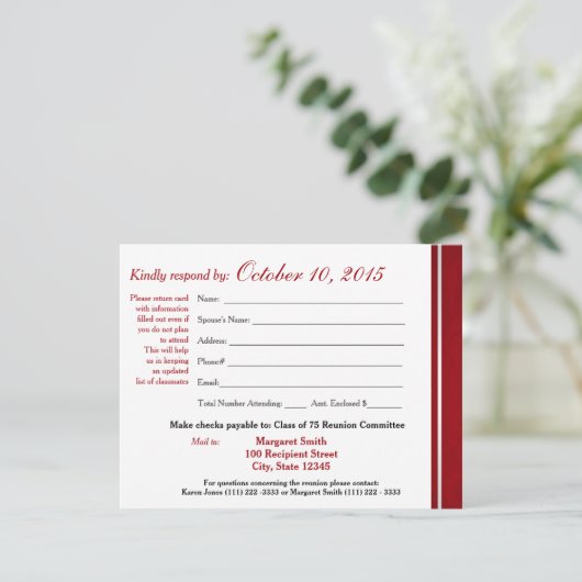 Class Reunion Varsity Stripe Response Kaart (Staand voorkant)