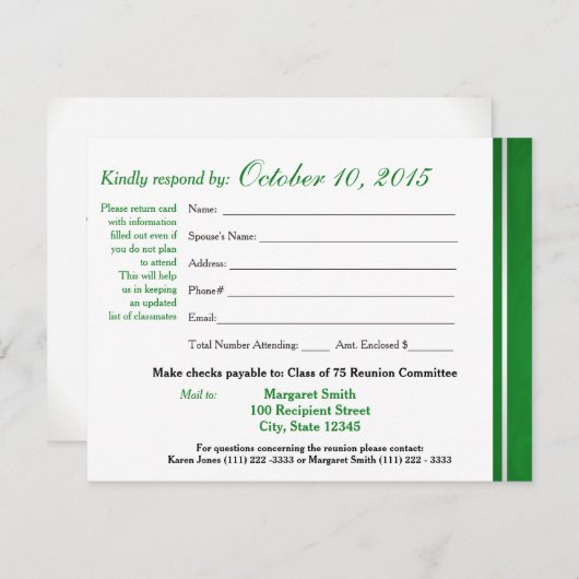Class Reunion Varsity Stripe Response Kaart (Voorkant / Achterkant)