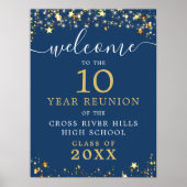 Class Reunion Welkom Blauw Gouden Sterren Script Poster (Voorkant)