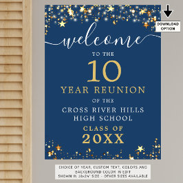 Class Reunion Welkom Blauw Gouden Sterren Script Poster