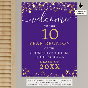 Class Reunion Welkom Paarse gouden sterren script Poster
