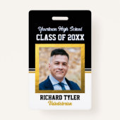 Class Reunion Zwart en Goud Foto ID Badge (Voorkant)
