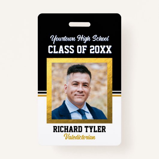 Class Reunion Zwart en Goud Foto ID Badge (Voorkant)