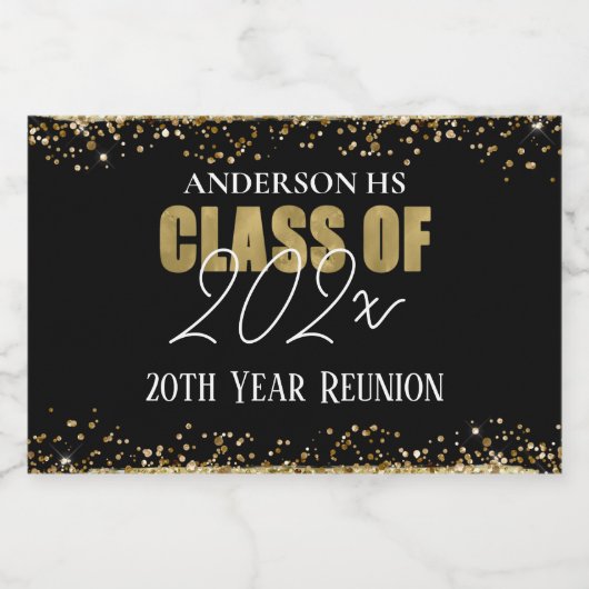 Class Reunion Zwart en Goud Glitter Wijnlabel Sparkling Wijnetiket (Enkel label)