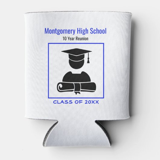 Class Reunion Zwart Helder Blauw Custom Memento Blikjeskoeler (Voorkant)