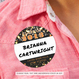 Class Reunion Zwart Oranje Sterren Naam Tags Ronde Sticker