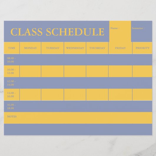 Class Schedule Academic Planner Stationery (Voorkant)