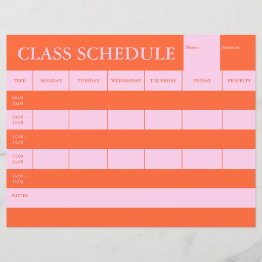 Class Schedule Academic Planner Stationery (Achterkant)