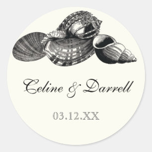 Class Shells Zwart n Cream Bruiloft Sticker of Sea