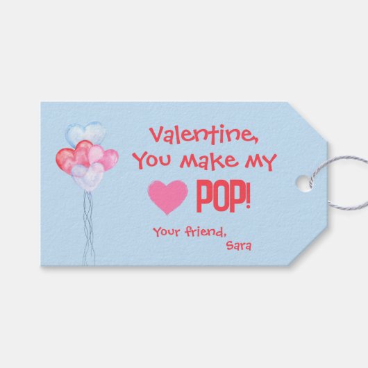 Class Valentijns: "You Make My Heart Pop!" Cadeaulabel (Voorkant (Horizontaal))