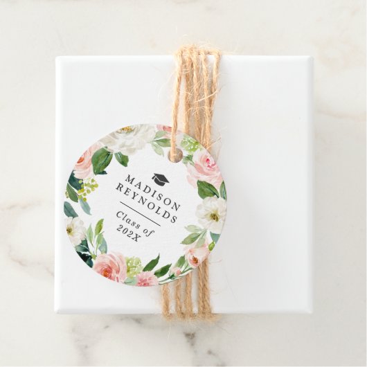Class Year Afstuderen Elegant Blush Pink Floral Bedankjes Labels (In situ)