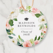 Class Year Afstuderen Elegant Blush Pink Floral Bedankjes Labels (Voorkant)