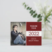 Class Year Red Burgundy Photo Afstuderen Dank u Briefkaart (Staand voorkant)