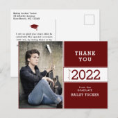 Class Year Red Burgundy Photo Afstuderen Dank u Briefkaart (Voorkant / Achterkant)