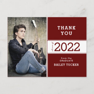 Class Year Red Burgundy Photo Afstuderen Dank u Briefkaart