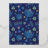 Classi Blauw goud Menorah Sterren 3 Foto's Chanoek Folie Feestdagenkaart (Achterkant)